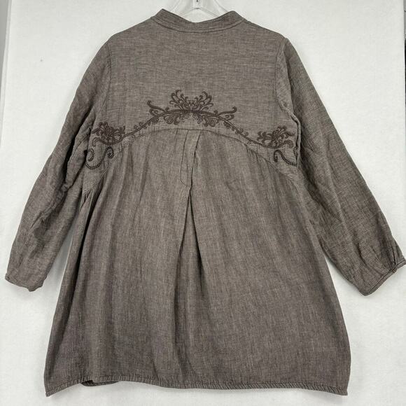 Soft Surroundings Tunic Blouse Size S Brown Embroidered Cotton Mandarin Button - Picture 6 of 11